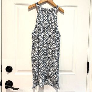 Paper Crane S Sleeveless Long Halter Top Blue White Medallion Swirl Breezy Light